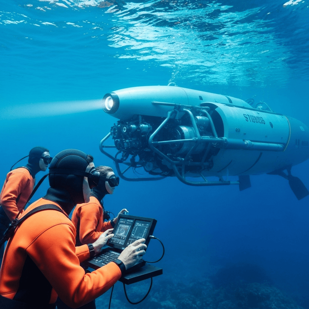 Illustration of underwater domain awareness research in blue ocean